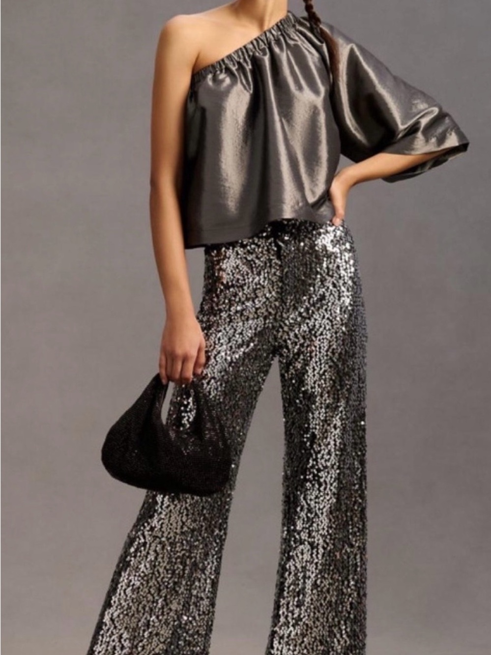 NWT Anthropologie Colette Cropped Wide Leg Sequin Pants - Silver - Picture 2 of 6